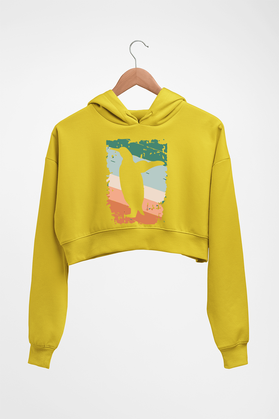 Penguin Crop HOODIE FOR WOMEN-Mustard Yellow-Ektarfa.online