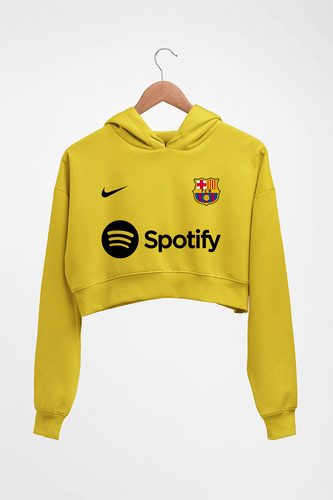 Barcelona 2022-23 Crop HOODIE FOR WOMEN-Mustard yellow-Ektarfa.online