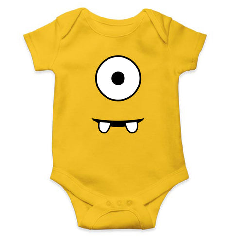 Minion Eye & Teeth Kids Romper For Baby Boy/Girl-0-5 Months(18 Inches)-Yellow-Ektarfa.online