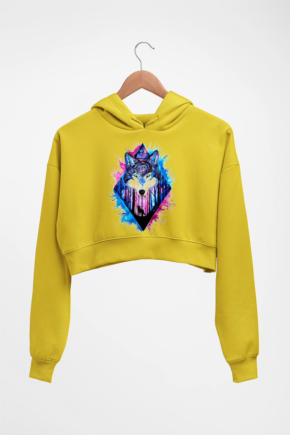 Wolf Crop HOODIE FOR WOMEN-Mustard Yellow-Ektarfa.online