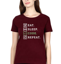 Load image into Gallery viewer, Eat Sleep Code Repeat T-Shirt for Women-Maroon-Ektarfa.online
