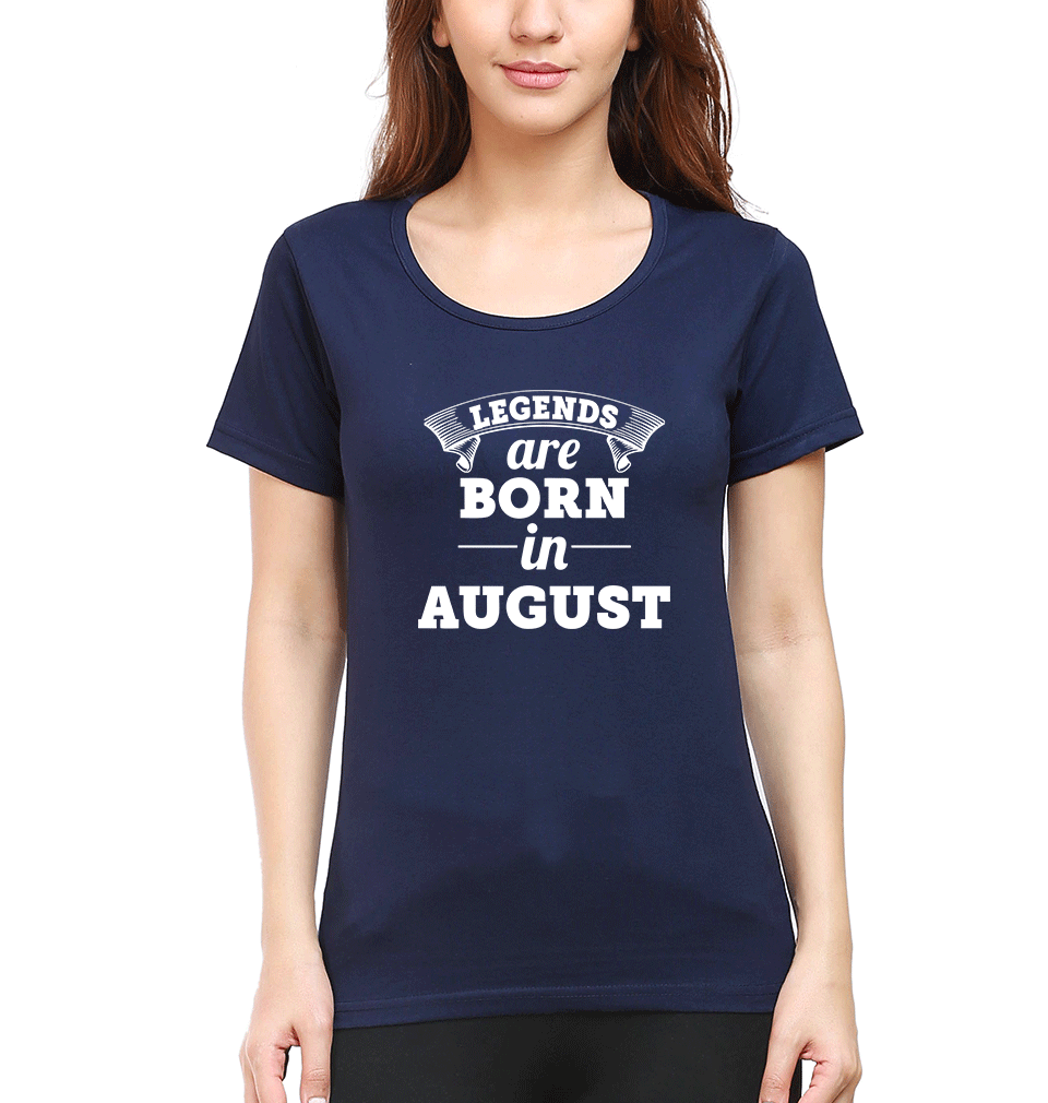 Legends are Born in August T-Shirt for Women-Navy Blue-Ektarfa.online