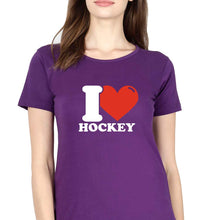 Load image into Gallery viewer, I Love Hockey T-Shirt for Women-Purple-Ektarfa.online
