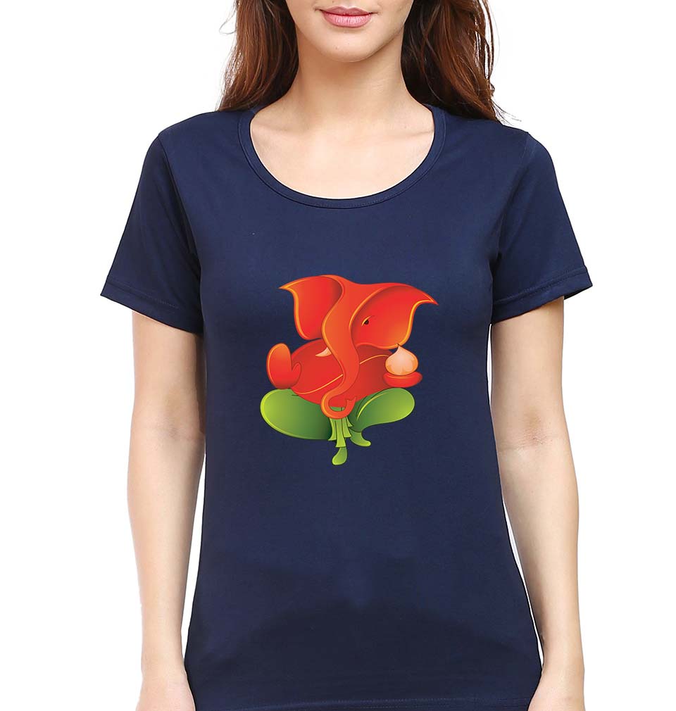 Ganpati JI(Ganesh) T-Shirt for Women-Navy Blue-Ektarfa.online