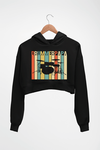 Drummer Papa Crop HOODIE FOR WOMEN-Black-Ektarfa.online