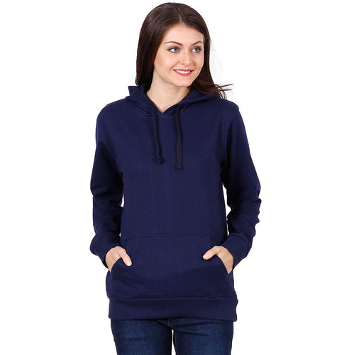 Plain Navy Blue Hoodie Sweatshirt for Women-ektarfa.com