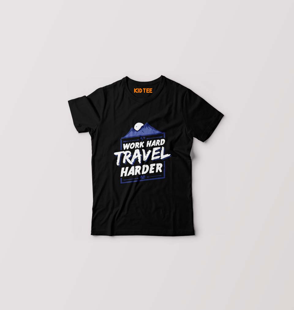 Travel Harder Kids T-Shirt for Boy/Girl-Black-Ektarfa.online