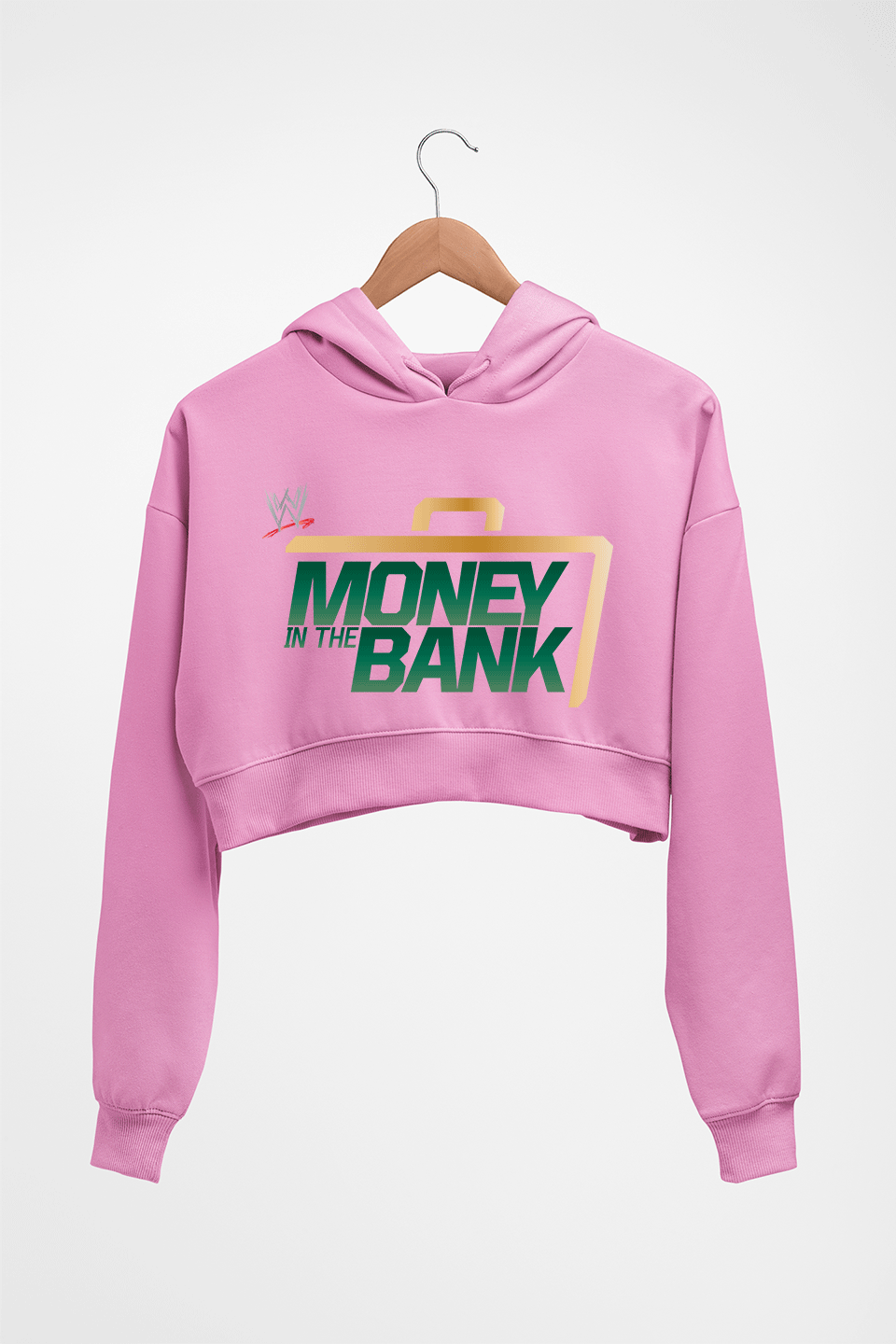 WWE Money in the Bank Crop HOODIE FOR WOMEN-Light Baby Pink-Ektarfa.online