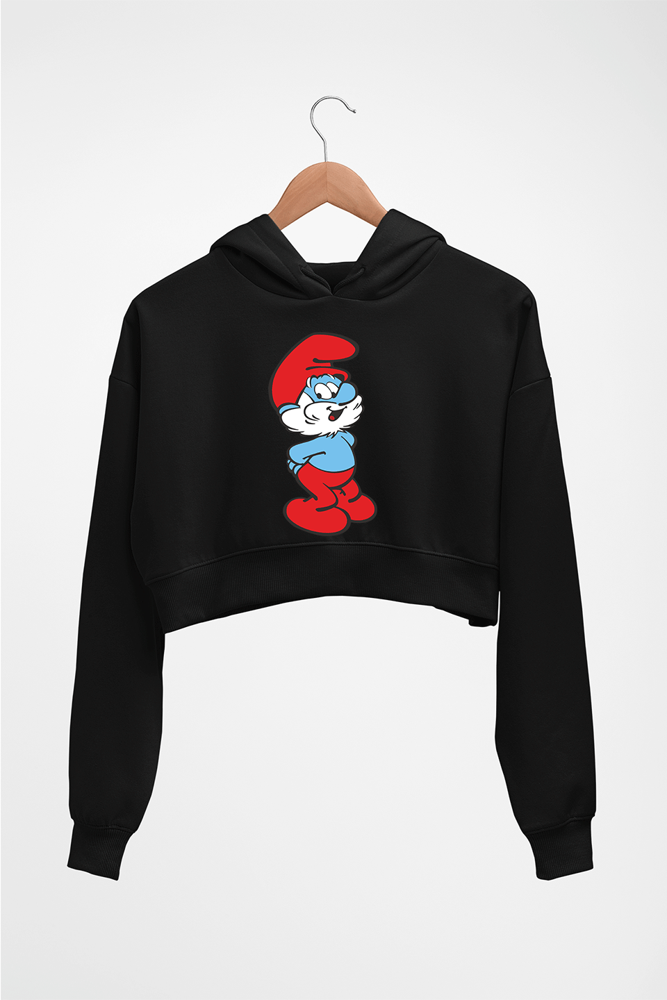 Papa Smurf Crop HOODIE FOR WOMEN-Black-Ektarfa.online