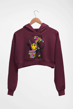 Load image into Gallery viewer, Trippy Psychedelic Skull Emoji Crop HOODIE FOR WOMEN-Maroon-Ektarfa.online

