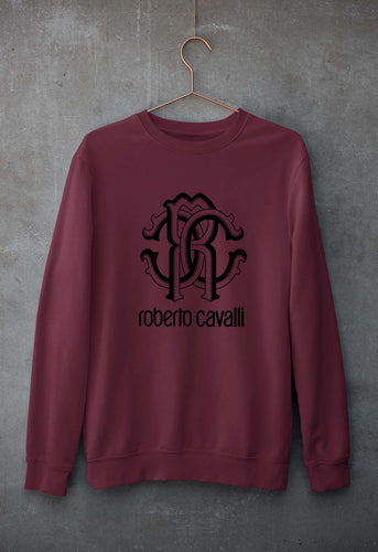 Roberto Cavalli Unisex Sweatshirt for Men/Women-S(40 Inches)-Maroon-Ektarfa.online