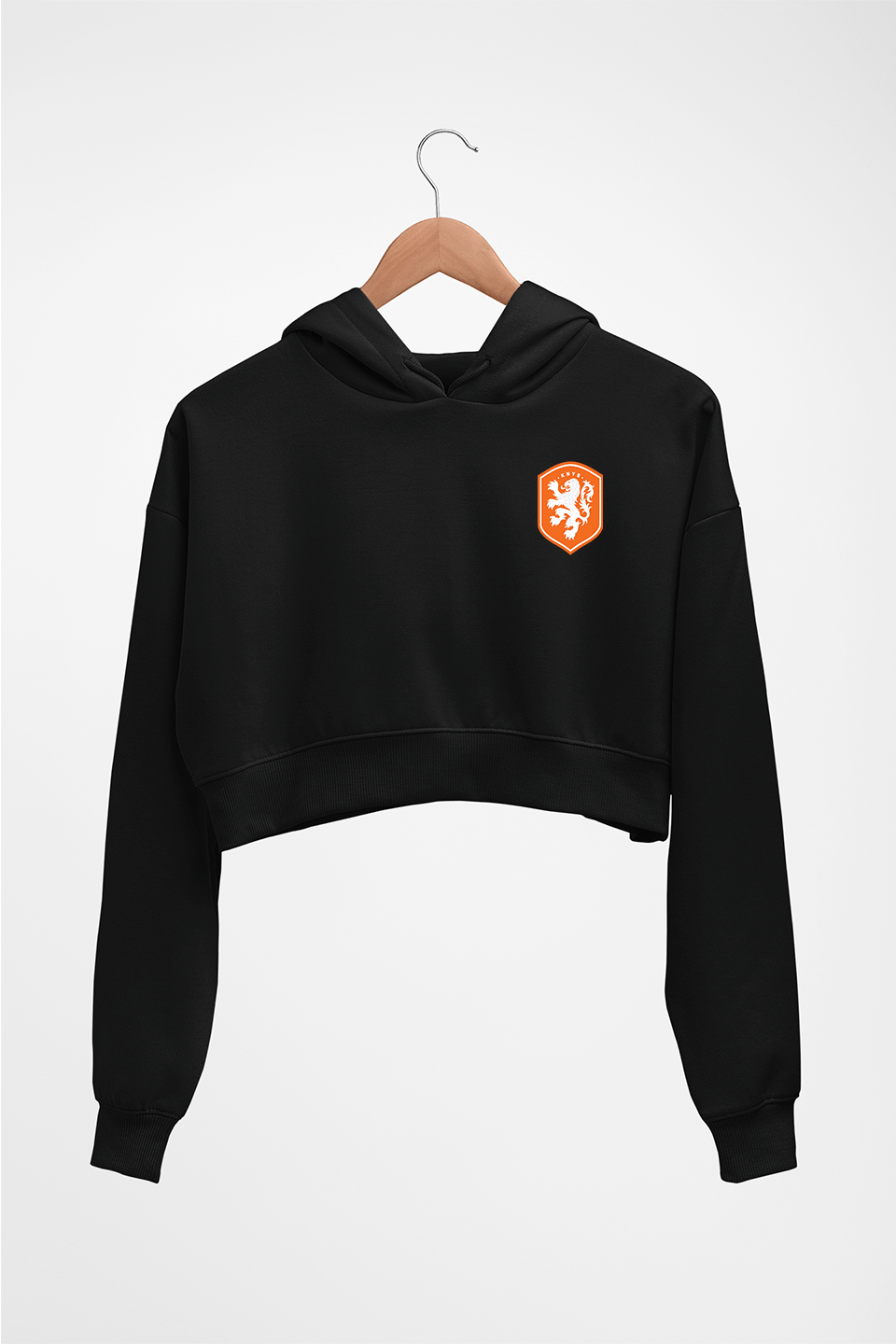 Netherlands Football Crop HOODIE FOR WOMEN-Black-Ektarfa.online