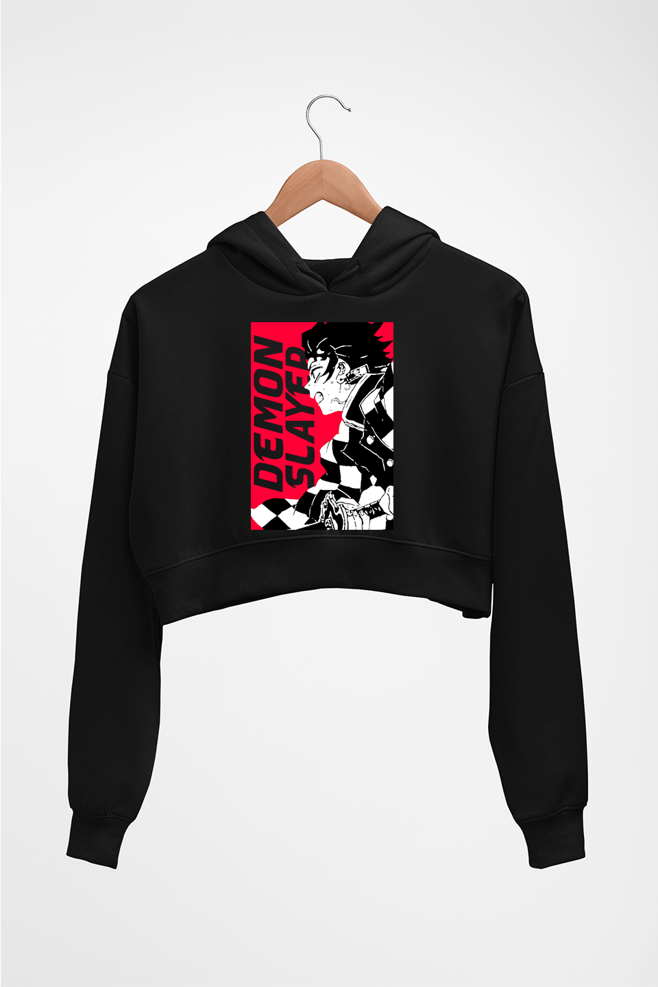 Demon Slayer Crop HOODIE FOR WOMEN-Black-Ektarfa.online
