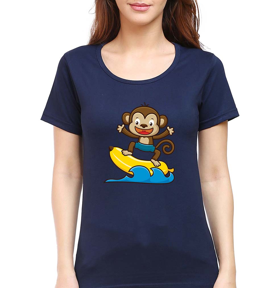 Monkey Banana T-Shirt for Women-Navy Blue-Ektarfa.online