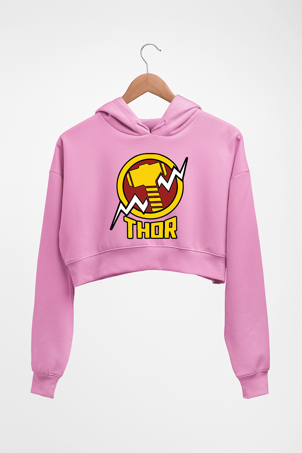 Thor Superhero Crop HOODIE FOR WOMEN-Light Baby Pink-Ektarfa.online
