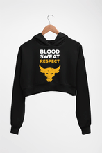 Load image into Gallery viewer, Blood Sweat Respect Gym Crop HOODIE FOR WOMEN-Black-Ektarfa.online
