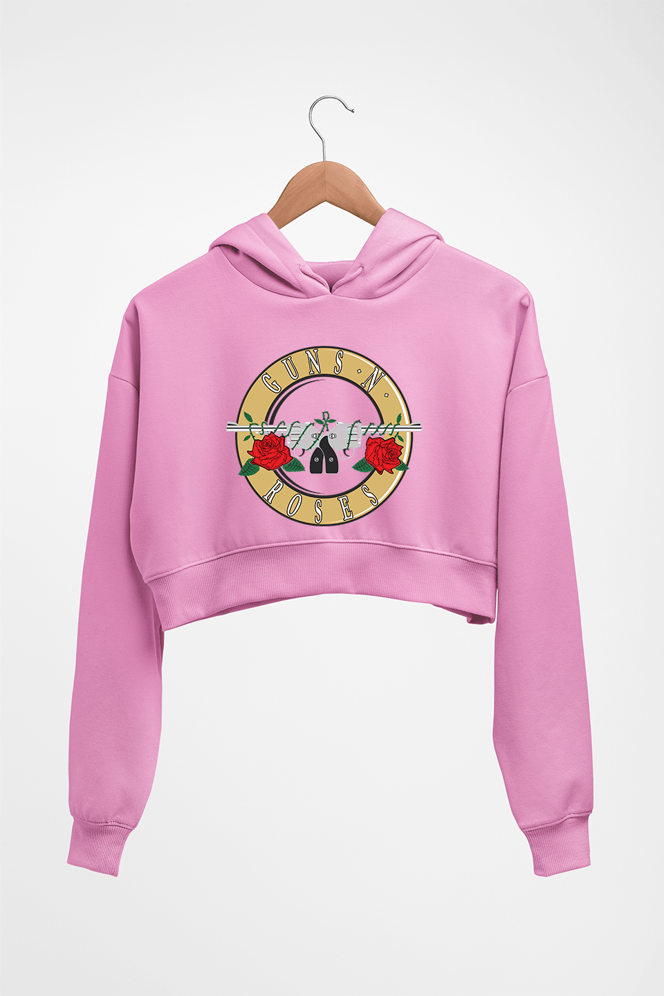 Guns and Roses Crop HOODIE FOR WOMEN-Light Baby Pink-Ektarfa.online