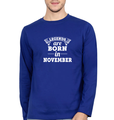 Legends are Born in November Full Sleeves T-Shirt for Men-Royal Blue-Ektarfa.online