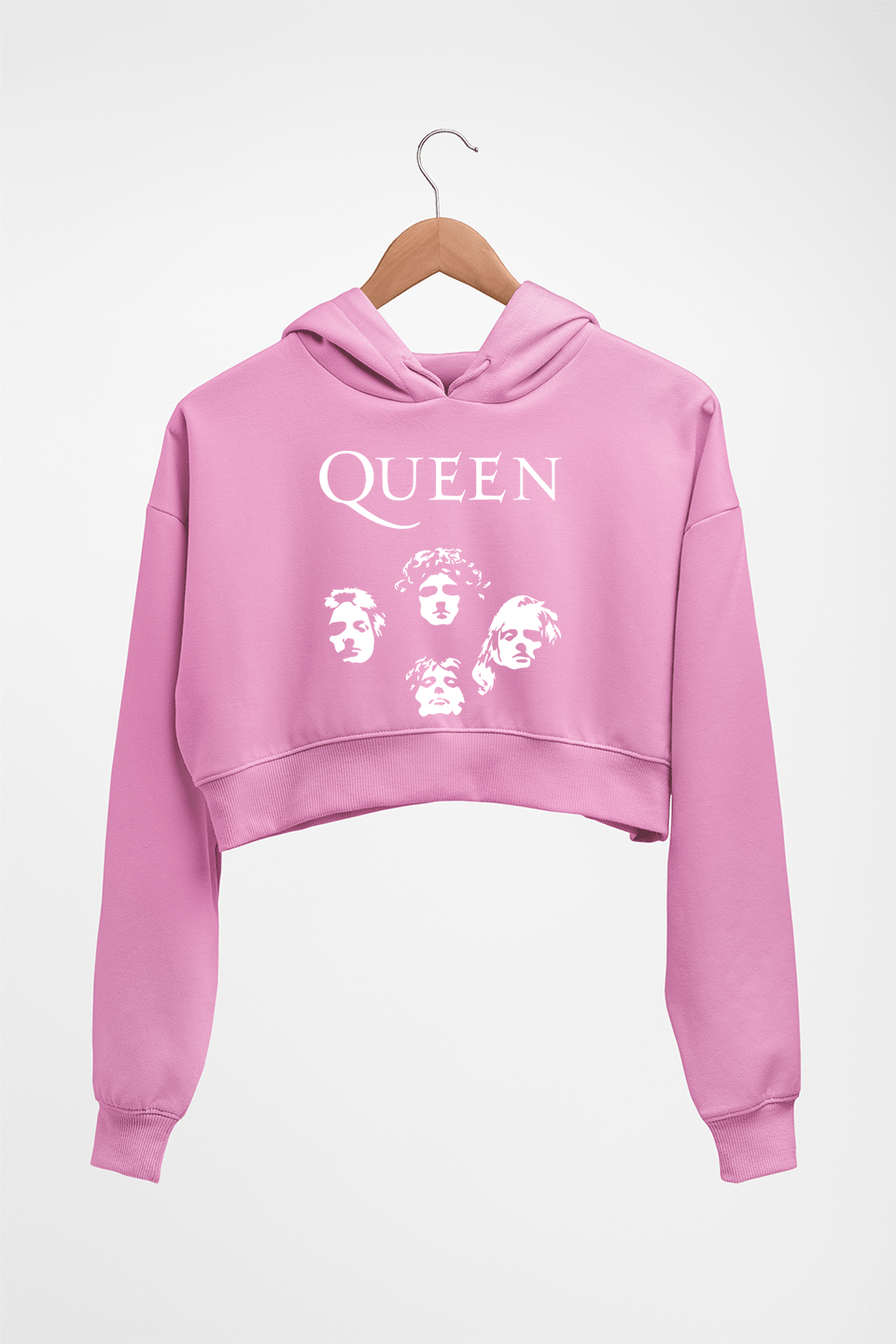 Queen Rock Band Crop HOODIE FOR WOMEN-Light Baby Pink-Ektarfa.online