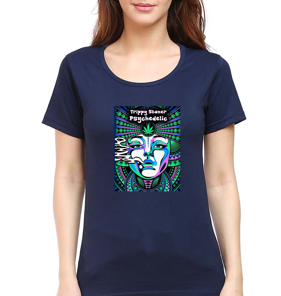 Trippy Stoner Psychedelic T-Shirt for Women-Navy Blue-Ektarfa.online