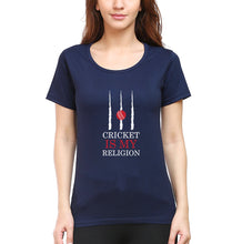 Load image into Gallery viewer, Cricket Is My Religion T-Shirt for Women-Navy Blue-Ektarfa.online
