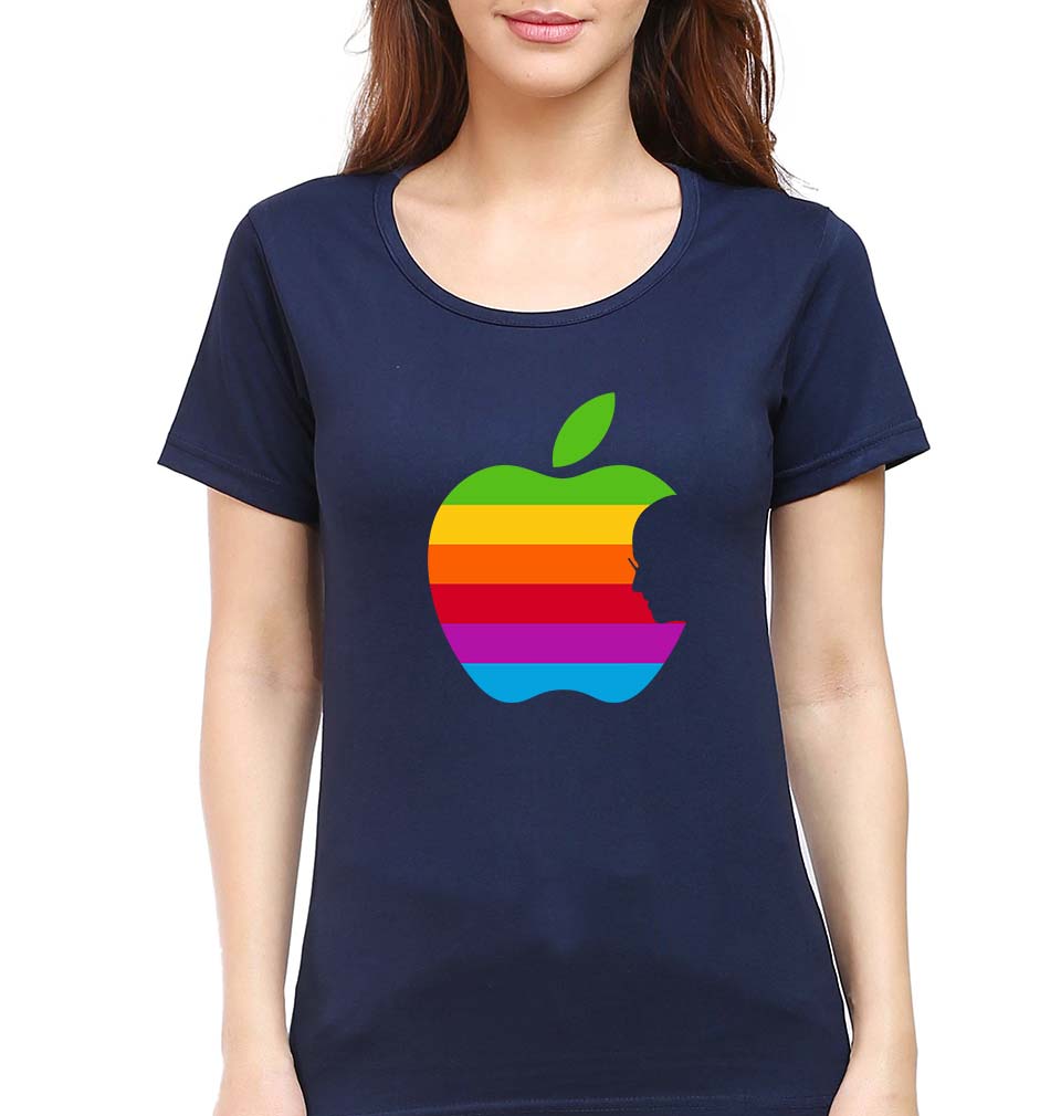 Steve Jobs Apple T-Shirt for Women-Navy Blue-Ektarfa.online