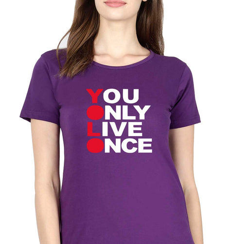 You Live Only Once(YOLO) T-Shirt for Women-Purple-Ektarfa.online