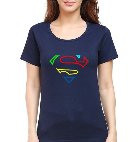 Superman Superhero T-Shirt for Women-Navy Blue-Ektarfa.online