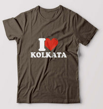 Load image into Gallery viewer, I Love Kolkata T-Shirt for Men-S(38 Inches)-Olive Green-Ektarfa.online
