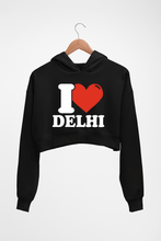 Load image into Gallery viewer, I Love Delhi Crop HOODIE FOR WOMEN-Black-Ektarfa.online
