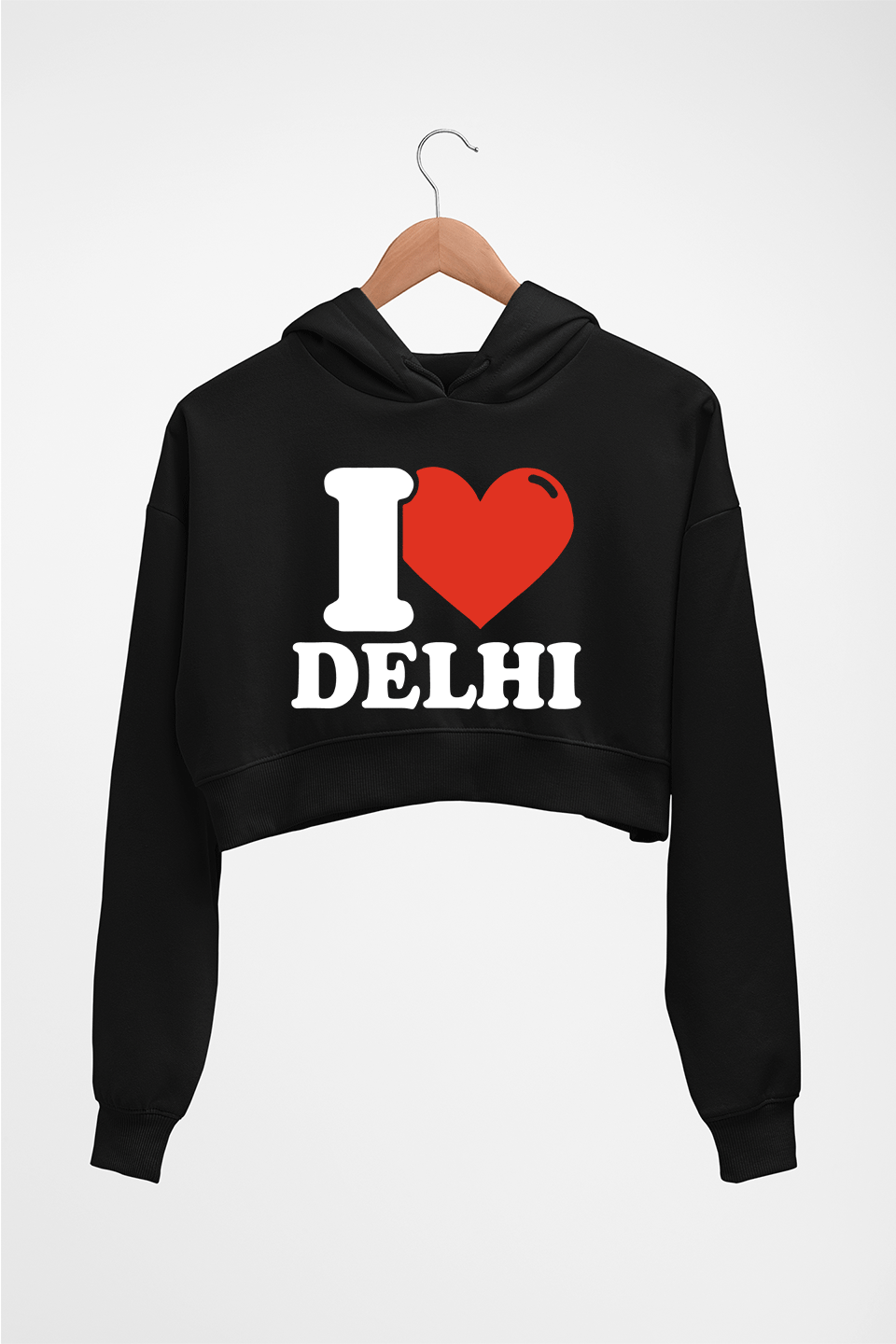 I Love Delhi Crop HOODIE FOR WOMEN-Black-Ektarfa.online