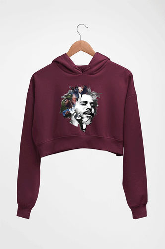 J. Cole Crop HOODIE FOR WOMEN-Maroon-Ektarfa.online