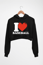 Load image into Gallery viewer, I Love Baseball Crop HOODIE FOR WOMEN-Black-Ektarfa.online
