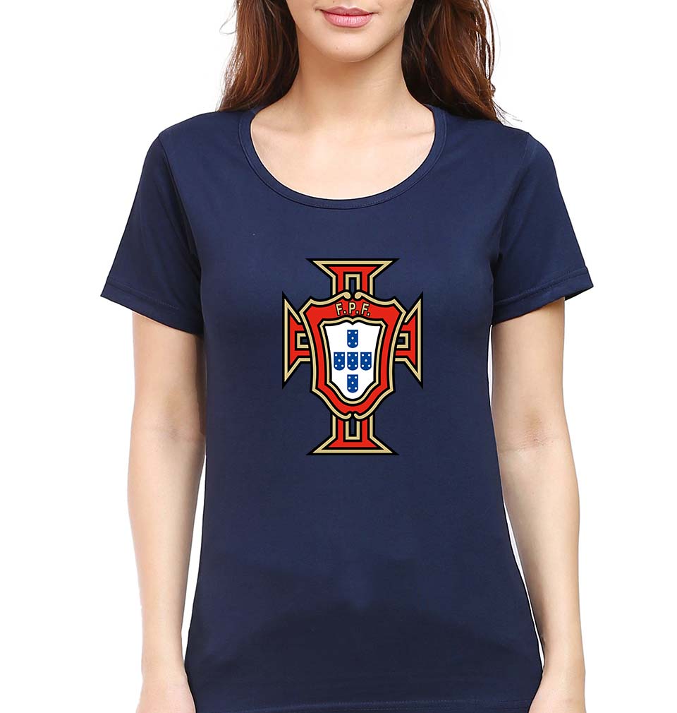 Portugal Football T-Shirt for Women-Navy Blue-Ektarfa.online