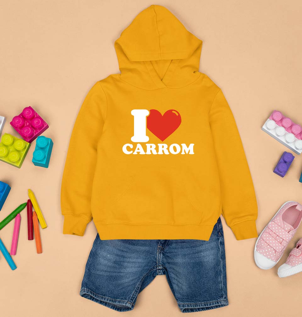 I Love Carrom Kids Hoodie for Boy/Girl-Mustard Yellow-Ektarfa.online