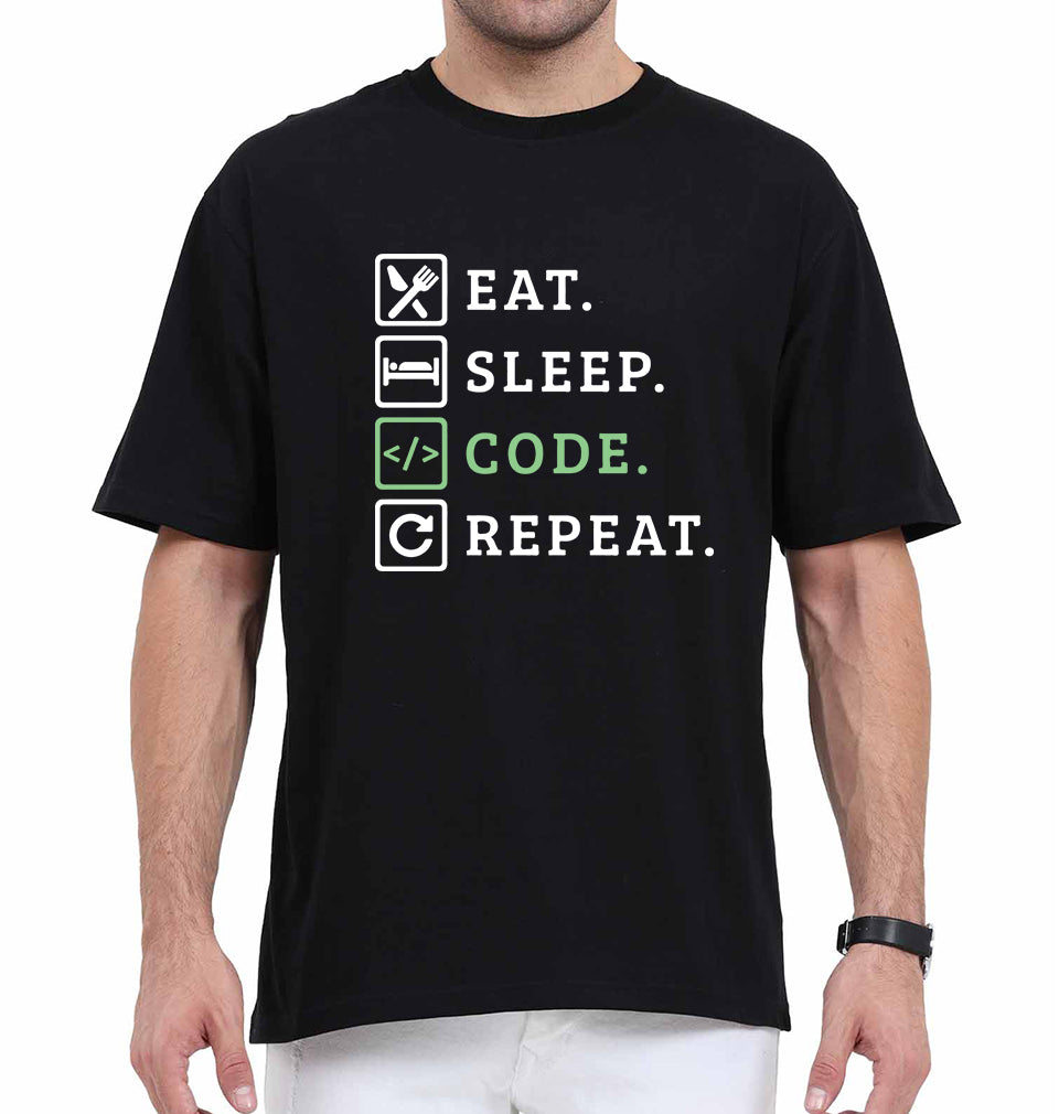 Eat Sleep Code Repeat Oversized T-Shirt for Men-Black-Ektarfa.online
