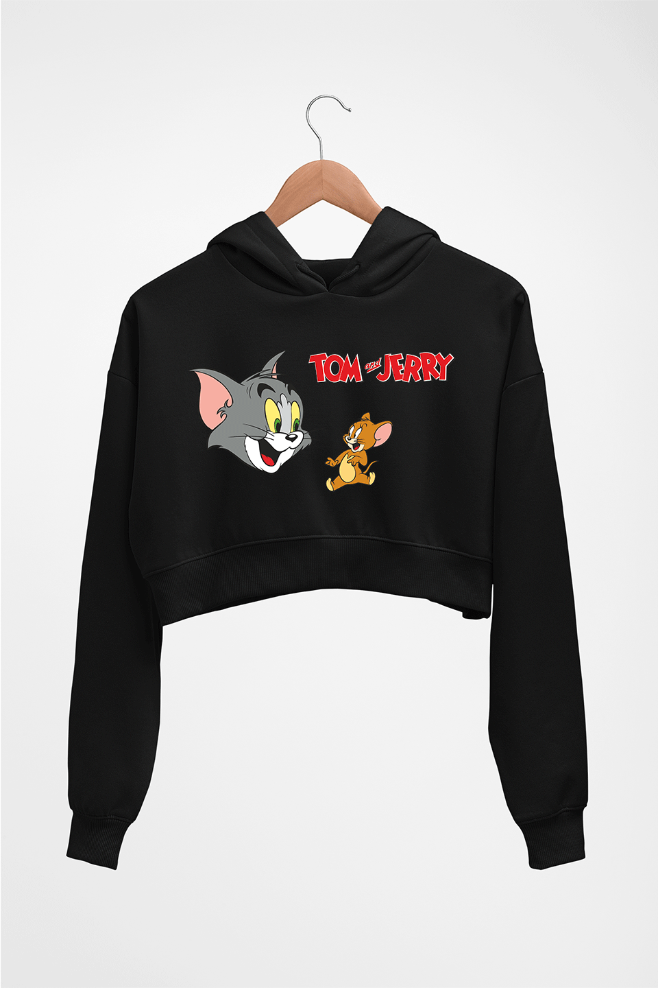 Tom and Jerry Crop HOODIE FOR WOMEN-Black-Ektarfa.online