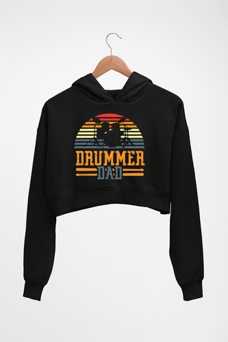 Drummer Dad Crop HOODIE FOR WOMEN-Black-Ektarfa.online
