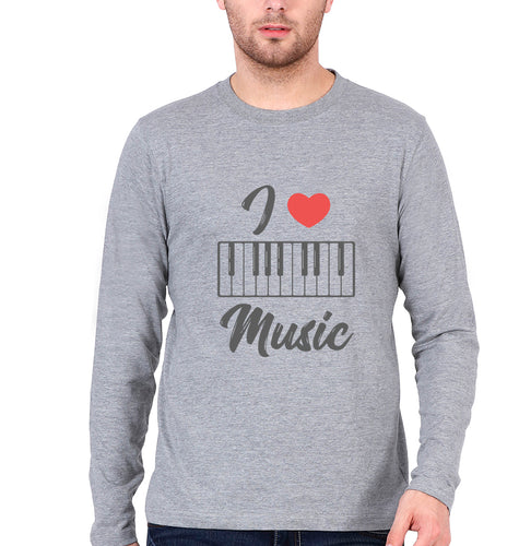 Love Music Piano Full Sleeves T-Shirt for Men-Grey Melange-Ektarfa.online