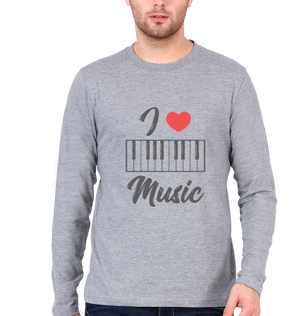 Love Music Piano Full Sleeves T-Shirt for Men-Grey Melange-Ektarfa.online