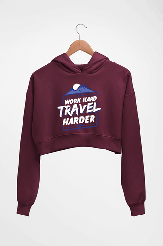Travel Harder Crop HOODIE FOR WOMEN-Maroon-Ektarfa.online