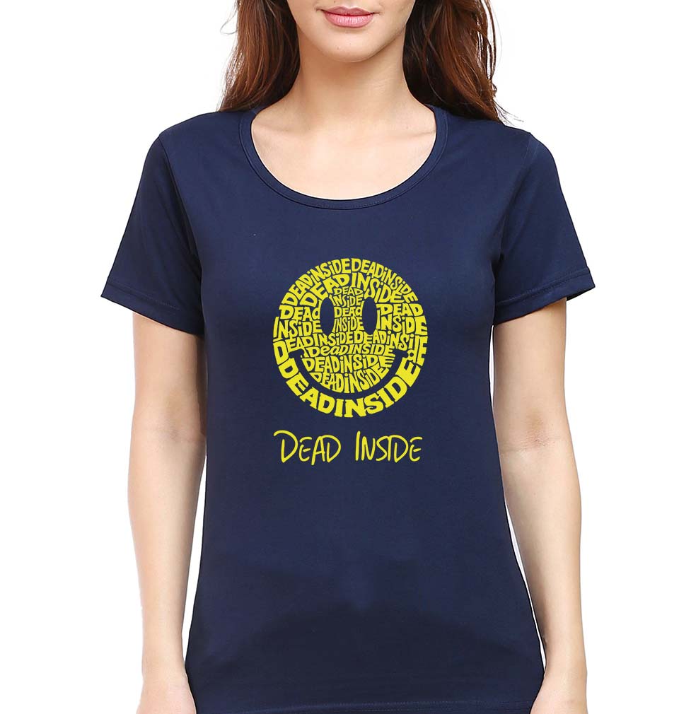 Dead Inside Emoji T-Shirt for Women-Navy Blue-Ektarfa.online