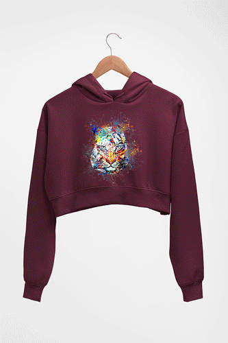 Tiger Crop HOODIE FOR WOMEN-Maroon-Ektarfa.online