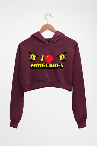 Love Minecraft Crop HOODIE FOR WOMEN-Maroon-Ektarfa.online