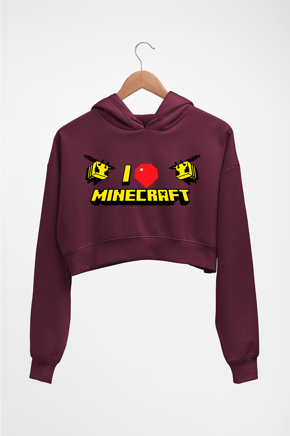 Love Minecraft Crop HOODIE FOR WOMEN-Maroon-Ektarfa.online
