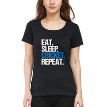 Load image into Gallery viewer, CRICKET Eat Sleep Cricket Repeat T-Shirt for Women-Black-Ektarfa.online

