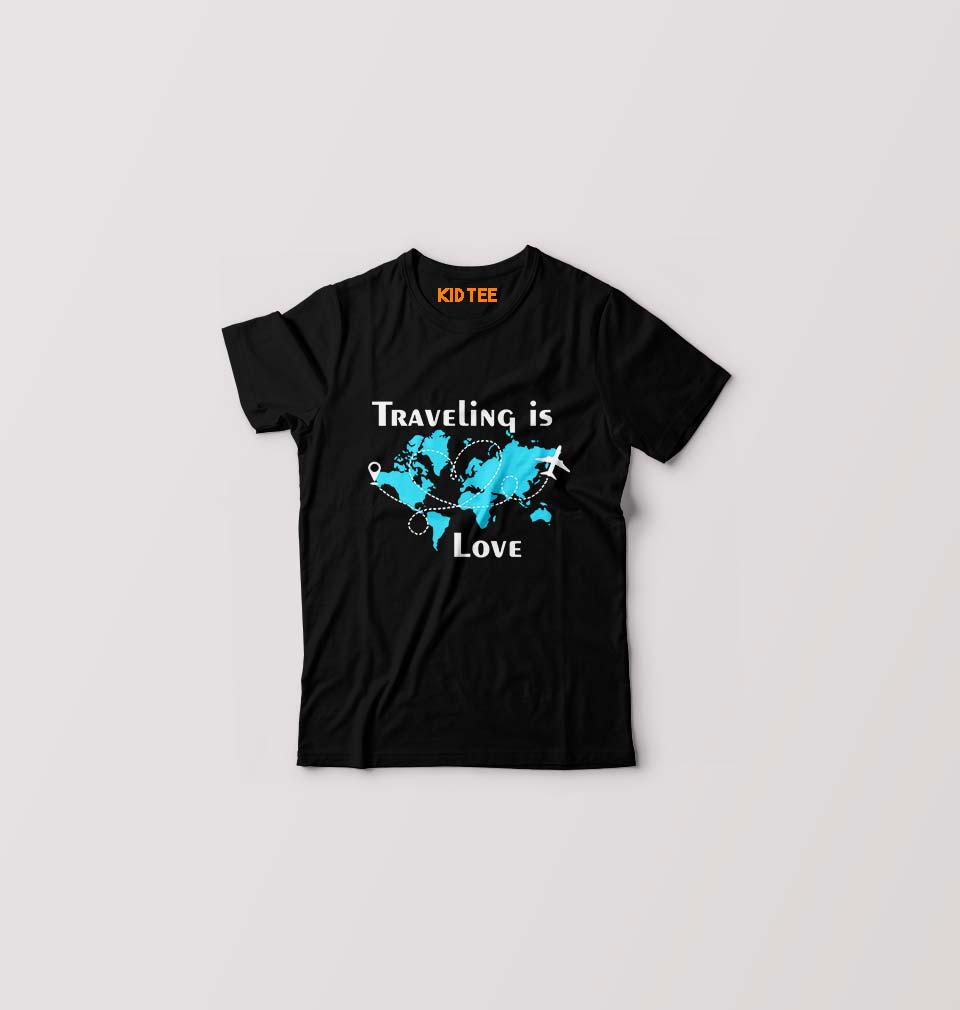Traveling is Love Kids T-Shirt for Boy/Girl-Black-Ektarfa.online