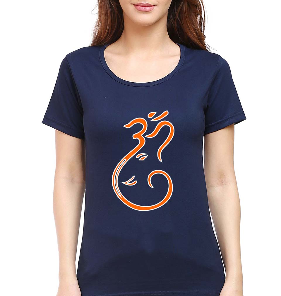 Ganpati JI(Ganesh) T-Shirt for Women-Navy Blue-Ektarfa.online