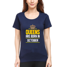 Load image into Gallery viewer, Queens Are Born In October T-Shirt for Women-Navy Blue-Ektarfa.online
