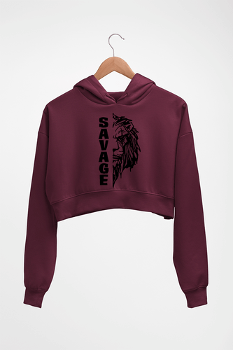 Savage Lion Crop HOODIE FOR WOMEN-Maroon-Ektarfa.online